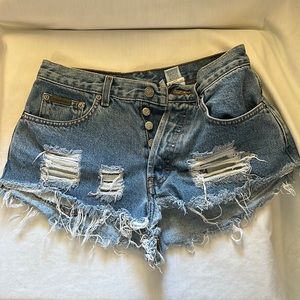 Calvin Klein Juniors Size 5 distressed buttonfly raw hem light wash Jean shorts